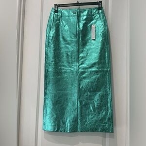 Spirit 100% Genuine Leather Metallic Pencil Skirt